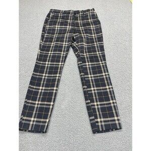 H & M Women Pants Multicolor Plaid Stripe Stretchy Cotton Blend Preppy Sz 14 New